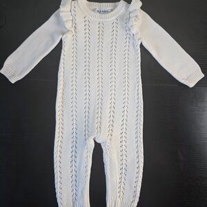 Old Navy White Knit Kids Footie with Ruffle Trim
